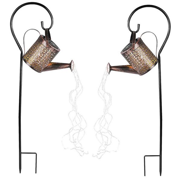 2-Piece Large Hanging Solar Watering Can with Waterfall LightsTS-135