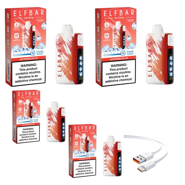 Elfbar Ice King 25k Watermelon Ice + DiscoVape Charging Cable (Pack of 4)