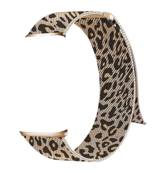 Leopard Print Metal Milanese Apple Watch Strap For 42-45mm Models - Beige