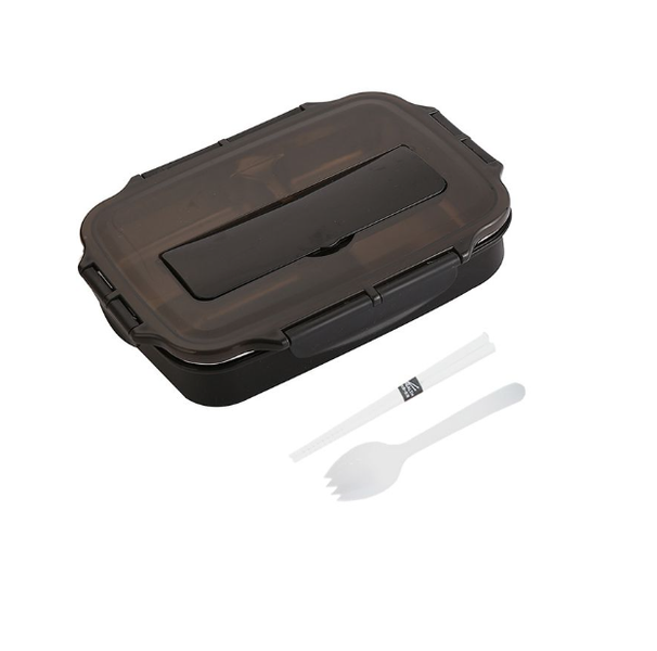 4 Compartment Stainless Steel Lunch Box With Utensils - Black