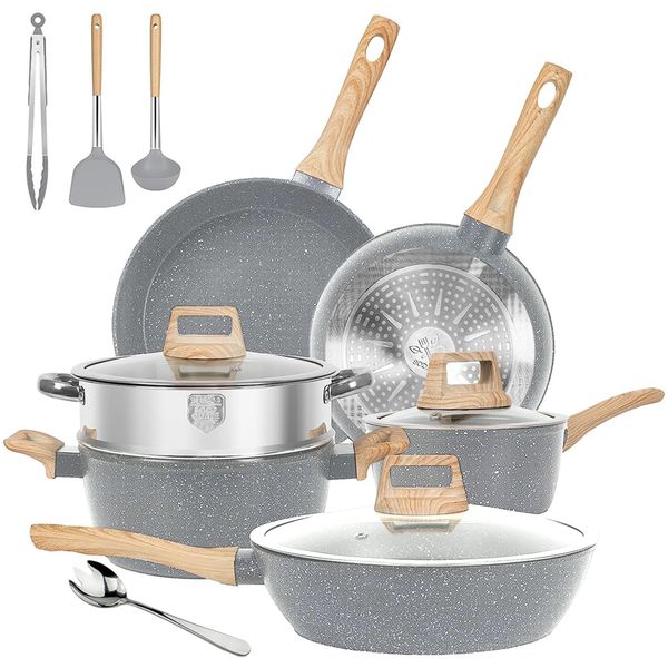 Set of 13 - Hot Selling Grey Aluminium Nonstick Granite Cookware Sets