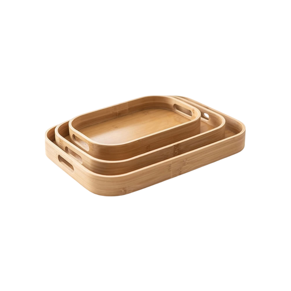3 Piece Bamboo Rectangle Wooden Serving Tray JC-155