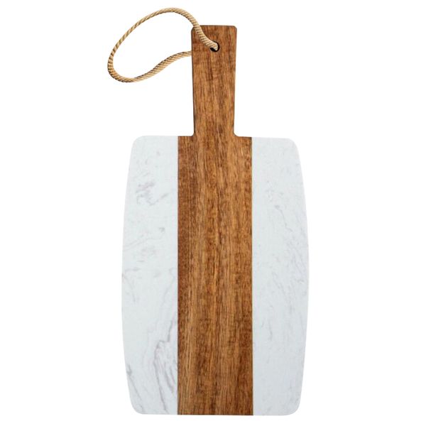 Unique and Natural Acacia Wood and Marble Serving Board Size: 38cm x 18.5cm