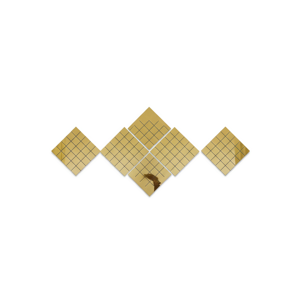Acrylic 3D Diamond Shaped Large Mirror Wall Sticker Set - Gold