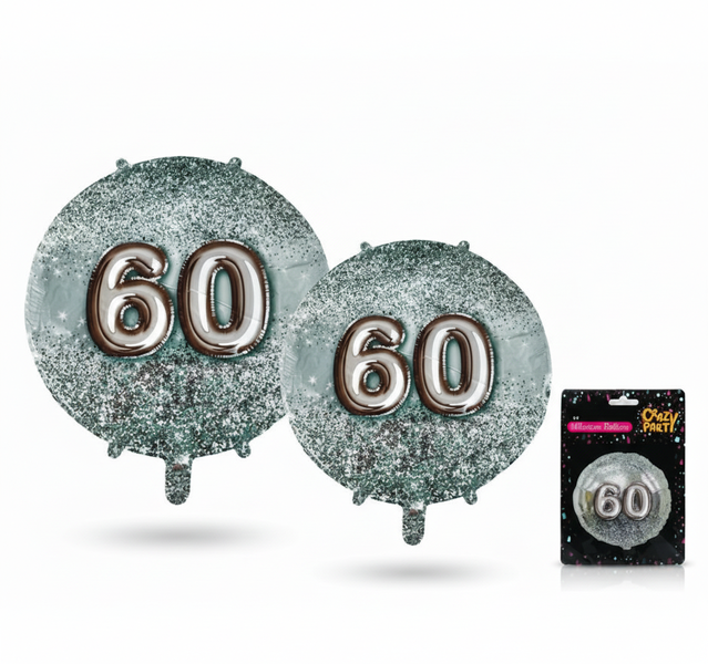 Crazy Party Helium Foil Balloon - 45 cm Number 60 Decoration - 2 Pack