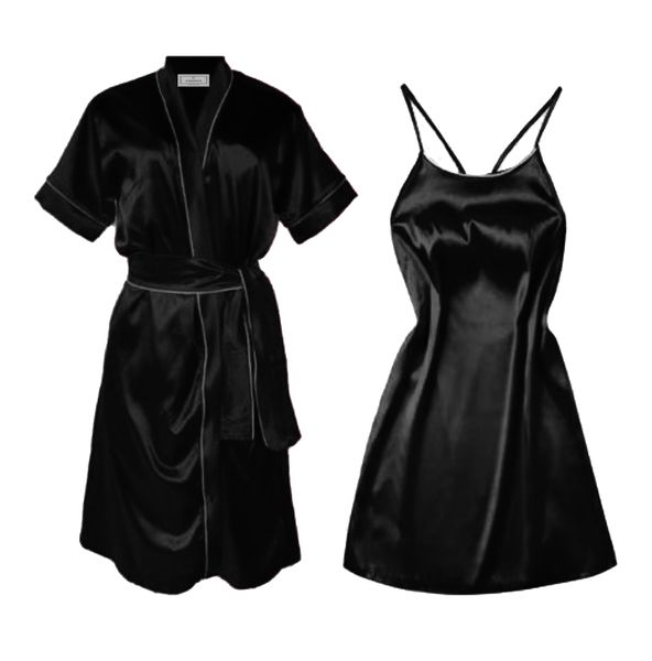 PJ WarehousEbony Black Armani Satin Summer Nightie And Gown Set