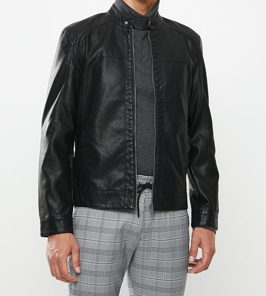 Men's Only &amp; Sons Mike PU Racer Jacket - Black