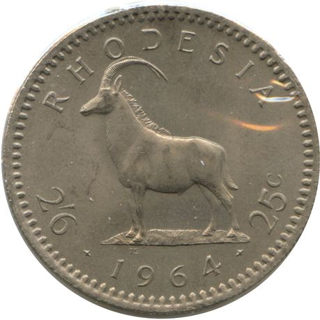 1964 Rhodesia 25 Coin Elizabeth The Second Rhodesia Coin | Shop