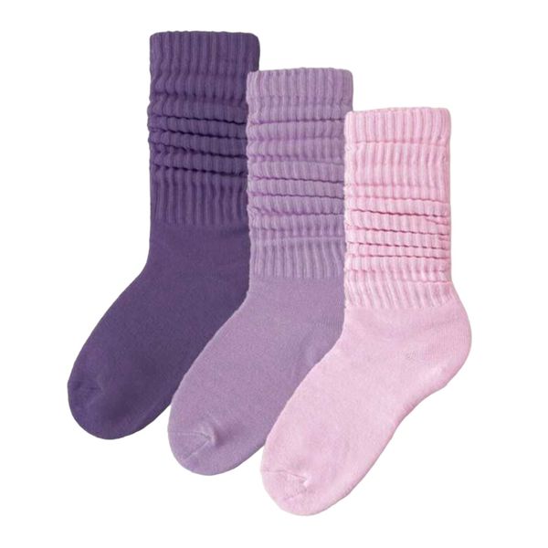 3 Pair Purple Pile Mid Calf Socks