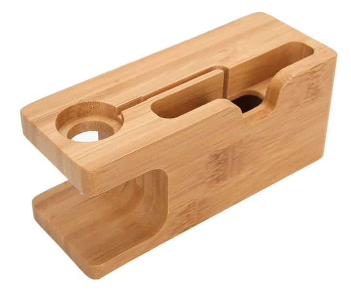 2-In-1 Bamboo Charging Station Wood Dock Compatible with iWatch &amp; iPhone