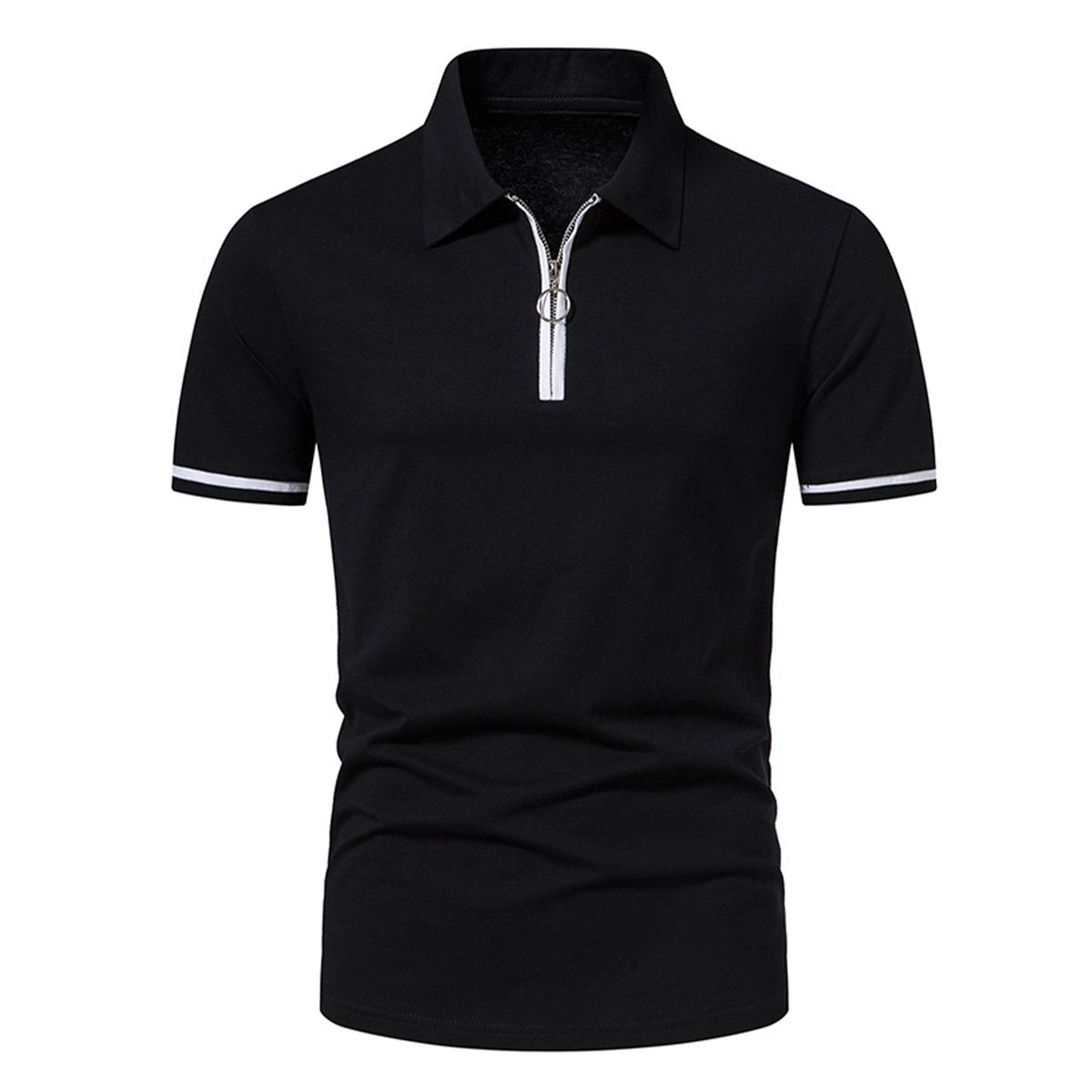 Men's Polo Shirts Solid Slim Summer Zipper T-Shirt Short-Sleeved Slim ...