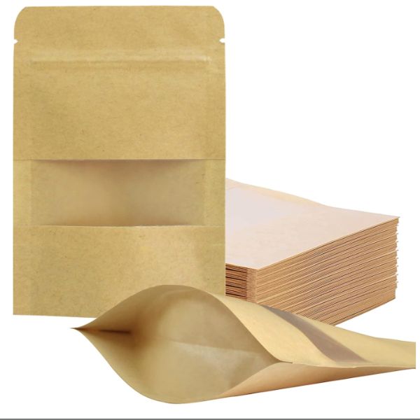 105 Bags of Food Windowed Kraft Paper Bags 9x14+3 - Frosted Windowed
