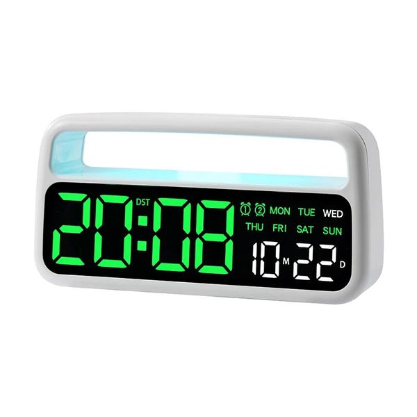 White-Green Plastic Corded Electric, Digital LED display Alarm Clock - 15cm