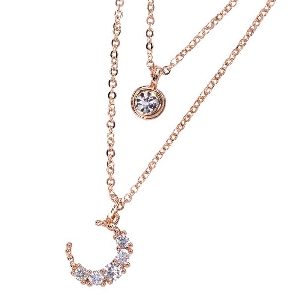 iDesire Layered Rose Gold Moon Charm Necklace