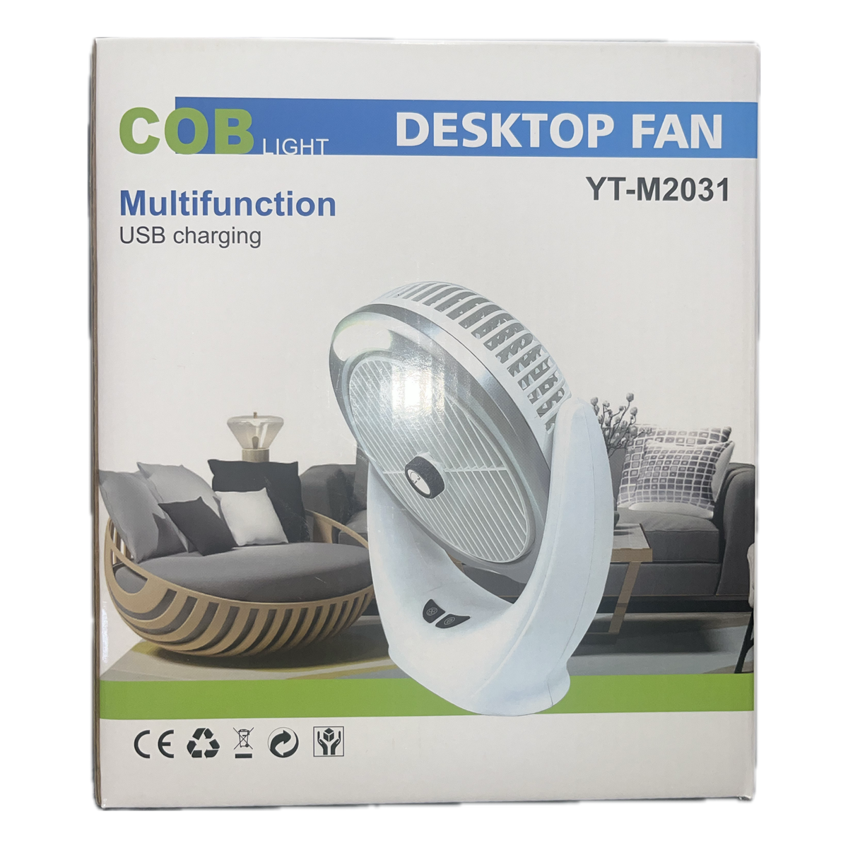 COB Light Multifunction Portable Fan - Rechargeable Battery & USB Charge