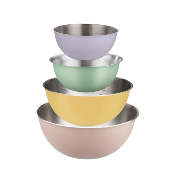 4-piece Stainless Steel Macaroon Coated Colour Mixing Bowl Food Prep Bowl