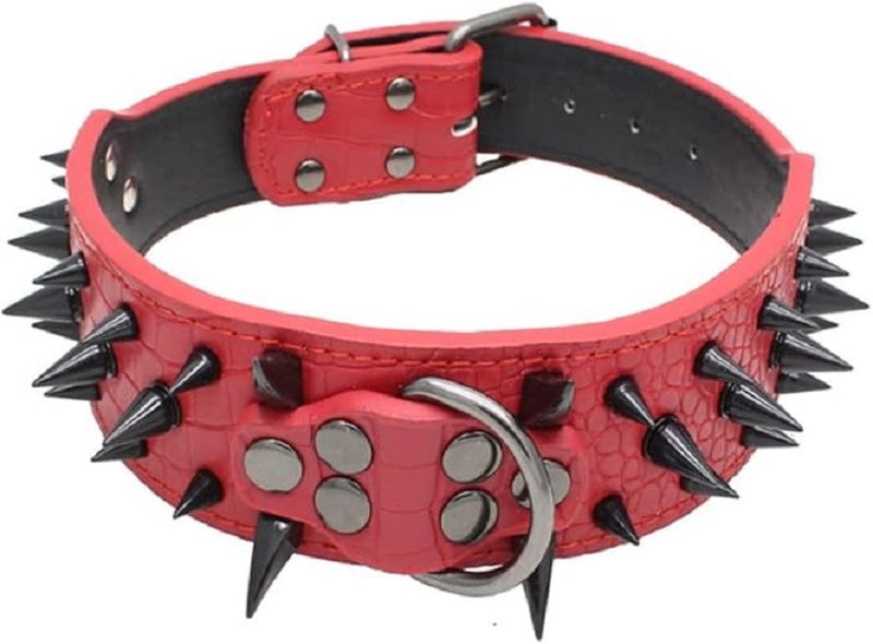 Hoot PU Leather Adjustable Spiked Studded Dog Collar S (Neck 19"-22")