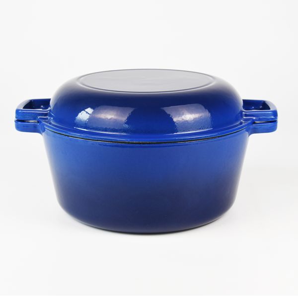La Cocina Cast Iron 2 in 1 Casserole with Frypan 4.7Liter - Amazon Blue