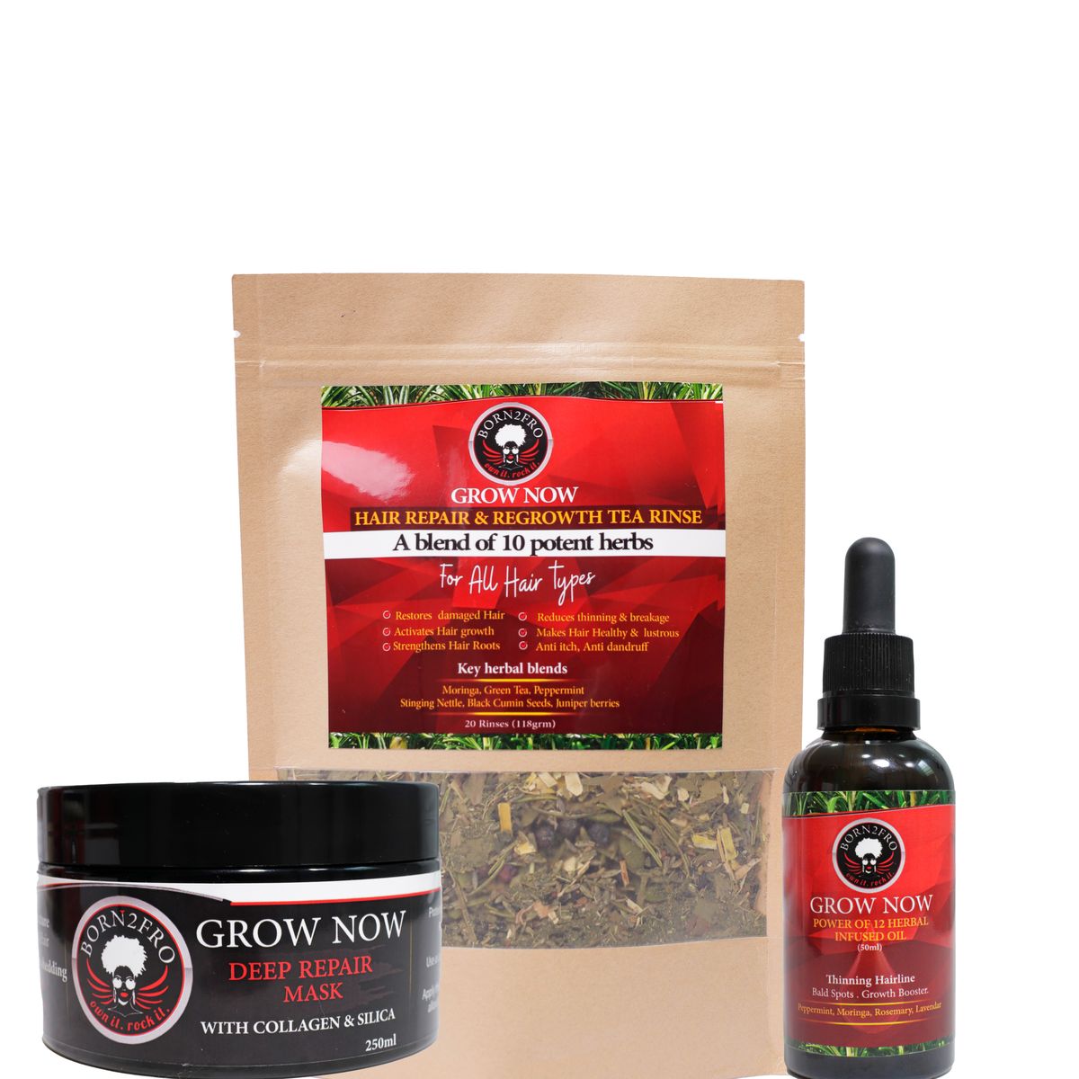 Grow Now Damage Repair kit - ( Collagen Hair Mask, Growth oil and Hair tea)