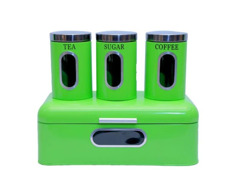 Bread Bin with 3 Canister Set Tea , Coffee &amp; Sugar with - Black