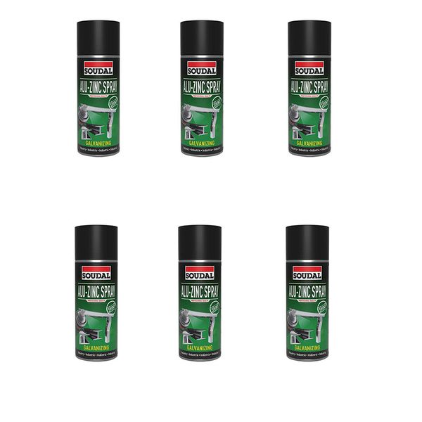 SOUDAL ALU-ZINC Galvanising Spray Professional Industrial Shiny 400ML(6Pack)