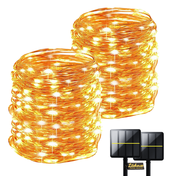 Litehouse 2 Pack 10m Solar 100 LED Copper Wire Fairy Lights - Warm White