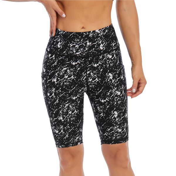 Iconix Ladies Marble Black Bike Shorts with Pocket | UP56