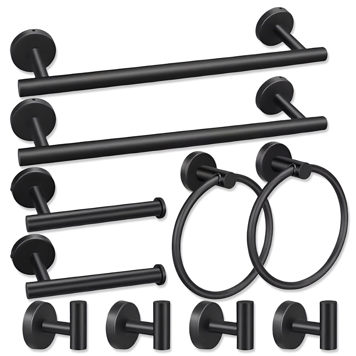 Topika - Bathroom Towel Racks Set 10 Pieces, Black/Silver Accessory Kit