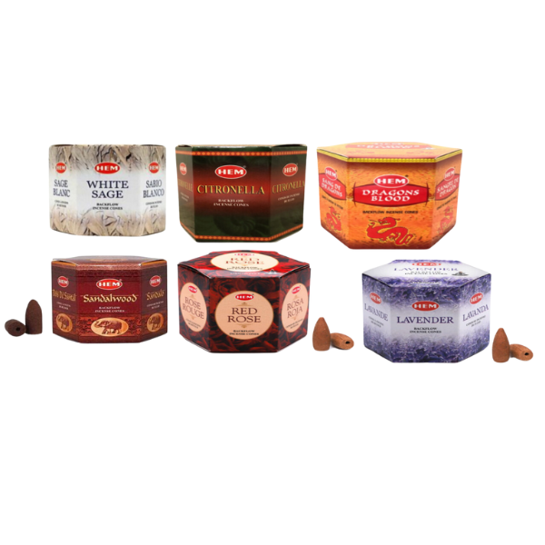 Mixed Pack of 6 Boxes HEM Ackflow Incense Cones (6 Boxes/40 Cones - Pack 5)