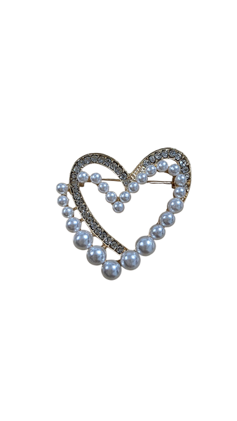 Vintage Inspired Heart Shaped Faux Pearl Brooch