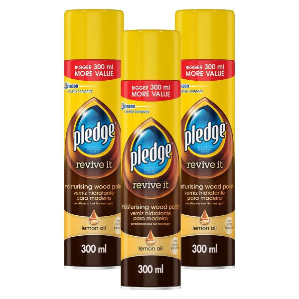 Pledge Wood Polish Aerosol Lemon Oil 300ml Pack of 3