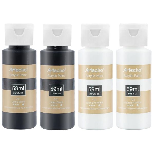 Artecho Acrylic Art Paint Set - 4 Bottles Titanium White &amp; Lamp Black Paint