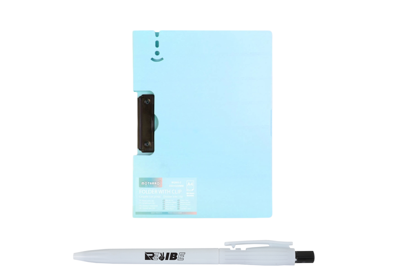 A4 Folding Clipboard File Manager Metal Clip Foolscap with ReVibe Pen