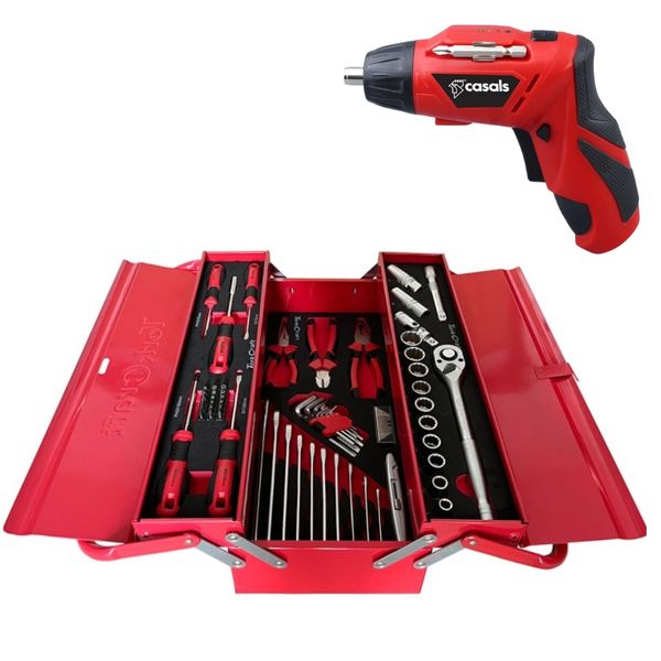Tork Craft - Toolbox Compact 1/2" - 3 Tray 71Pc &amp; Cordless Screwdriver 10pc