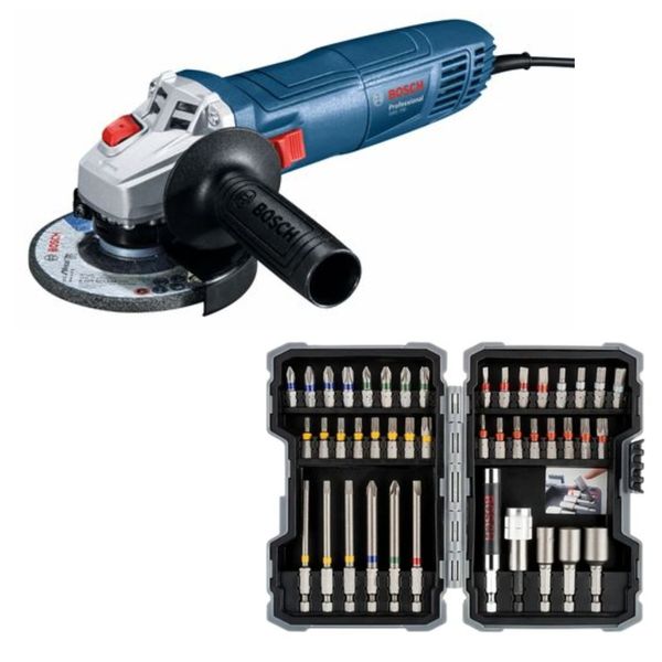 Bosch - Angle Grinder (GWS 700) With Screwdriver &amp; Bits Set (43 Piece)