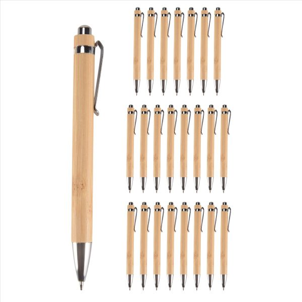 24 Pieces Bamboo Retractable Ballpoint Pen Black Ink 1 mm Office Products P