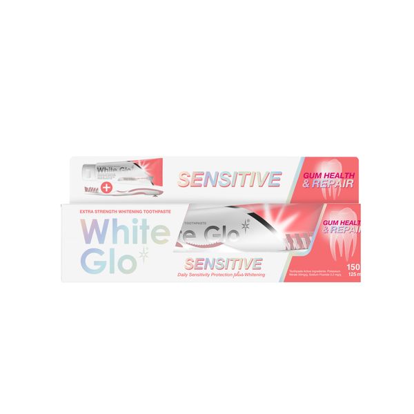White Glo Whitening Toothpaste Sensitive Gum Health 150g + Toothbrush