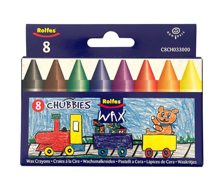 Rolfes Wax Crayons Chubbies 8 Assorted Colours, Bulk Pack of 10
