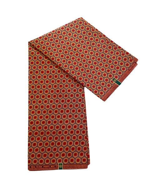 African Print Traditional Fabric - Orange Circle - 6 Yards
