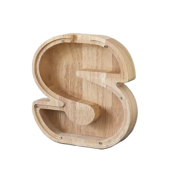 Alphabet Natural Wood Decor Money Coin Box Piggy Bank A Made in SA