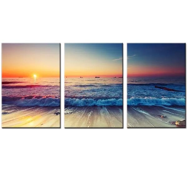Canvas-Art-3 Pieces Seawaves Sunset Landscape Abstract Wall Art