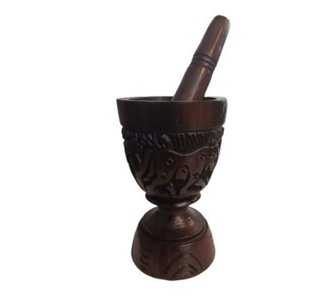 Flexxy High Quality Hand-Carved African Wooden Mortar and Pestle