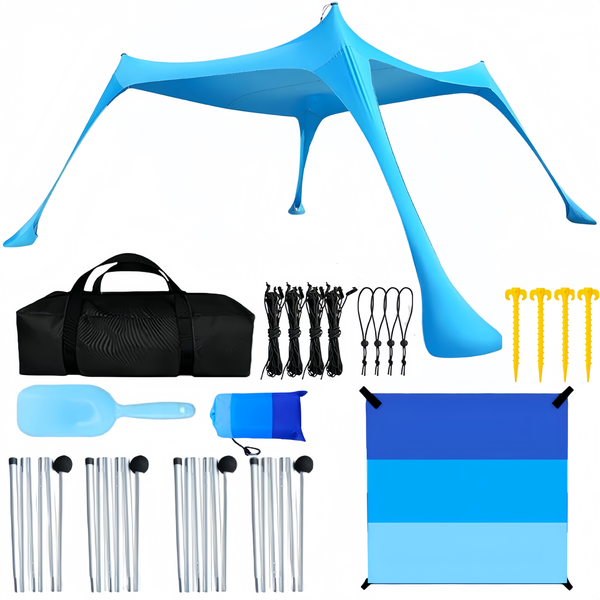 3M Beach Tent Sun Shelter Tent Set With Beach Mat Ropes Sand Shovel Bag