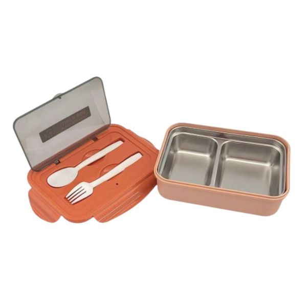 Stainless Steel 2 Division Bento Lunchbox With Cutlery Insulated Lunch Box