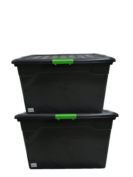 SMTE - 85L Black Plastic Storage Containers - Set of 2