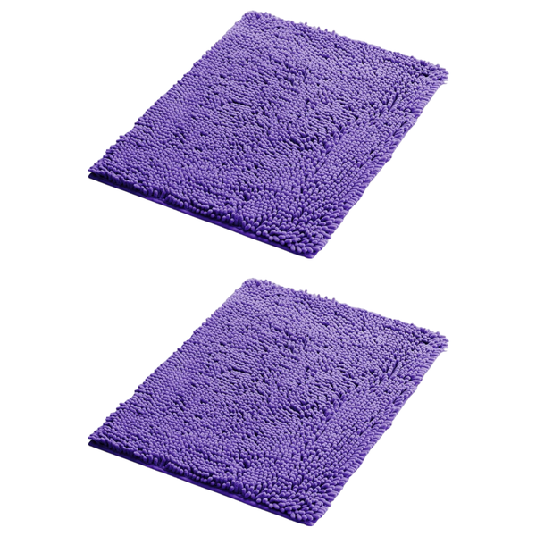 Ultra Absorbent Non-Slip Shaggy Bath Mat - 70 x 45cm - Violet - 2 Pack