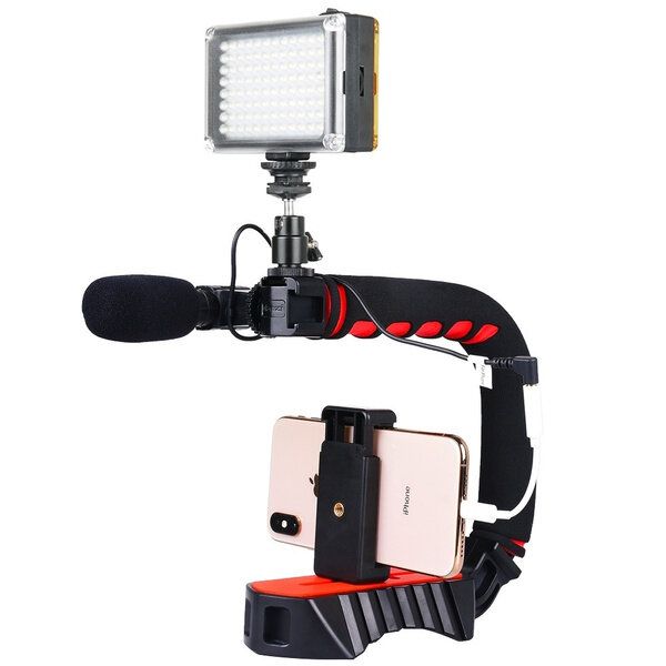 3 in 1 Vlogging Live Broadcast LED Video Light Rig Kit with Microphone