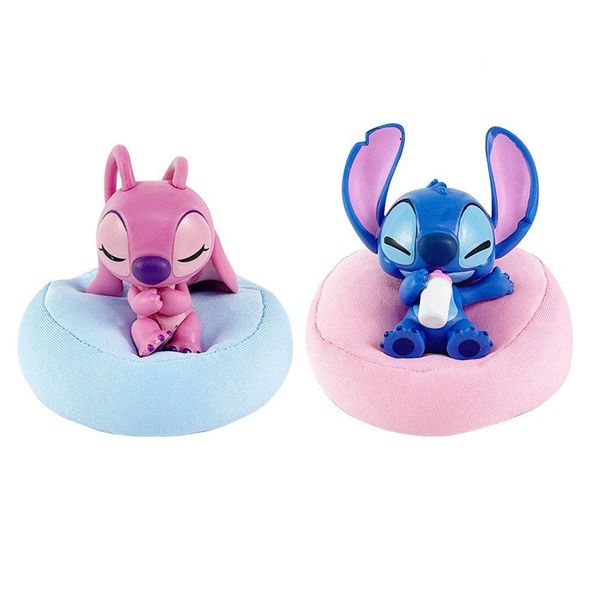 Stitch and Angel Figurines - Cute Sleeping Pose Car and Desk Decor - 2 Piece