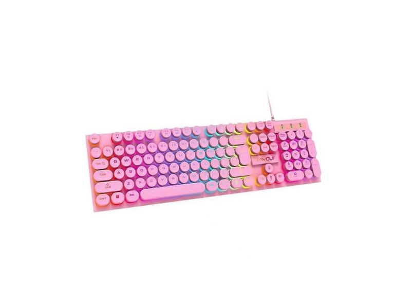 T-Wolf T80 Pink Wired Gaming Keyboad 104-Key Full Size, Rainbow Backlit