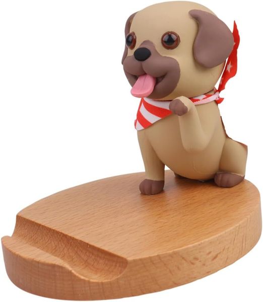 Cute Dog-shaped Wooden Base Desktop Smartphone &amp; Cellphone Holder Stand